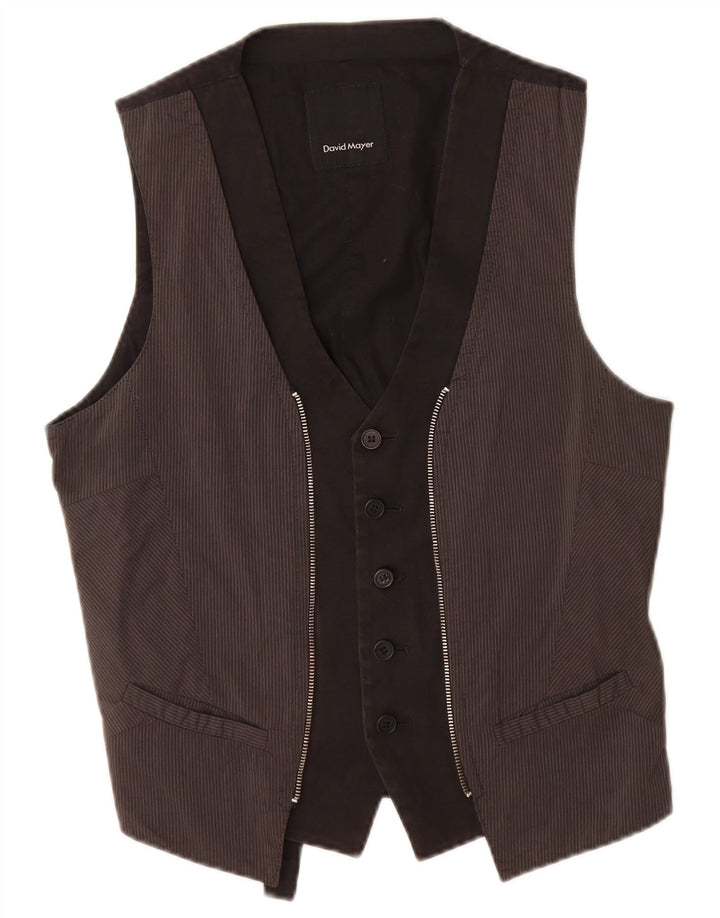 David Mayer Damen Weste UK 14 Mittelschwarze Nadelstreifen-Baumwolle