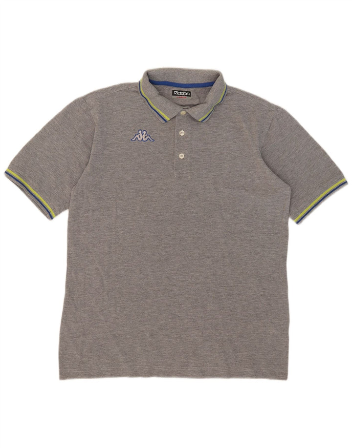 Kappa Herren-Poloshirt, groß, grau gestreift, Baumwolle