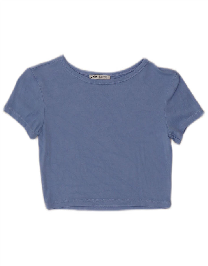 Zara Damen Crop T-Shirt Top UK 12 Mittelblau