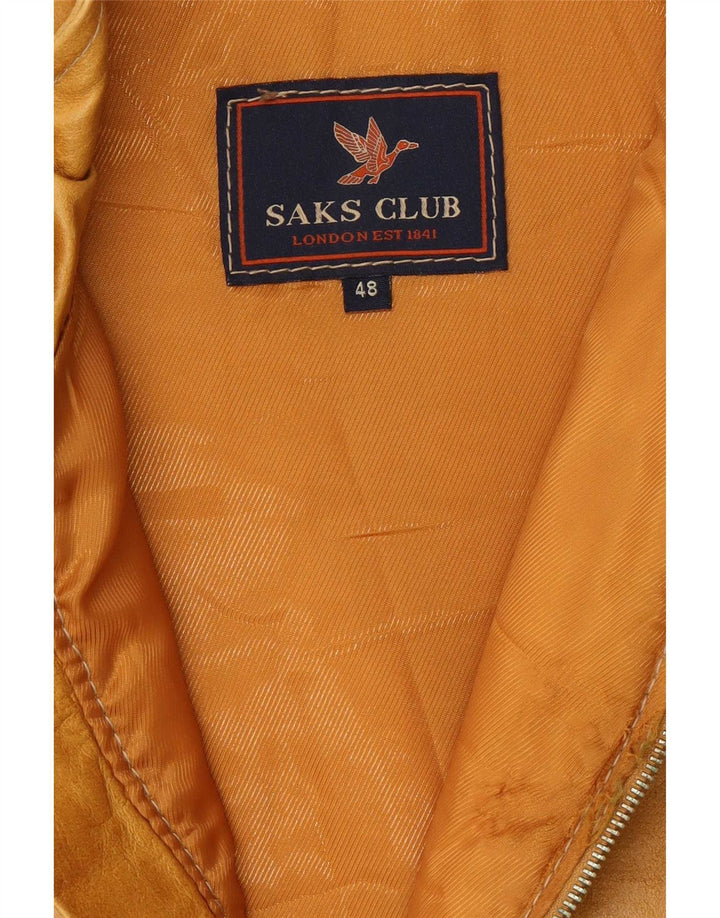 Saks Club Herren gepolsterte Lederweste IT 48 Mittelbeige