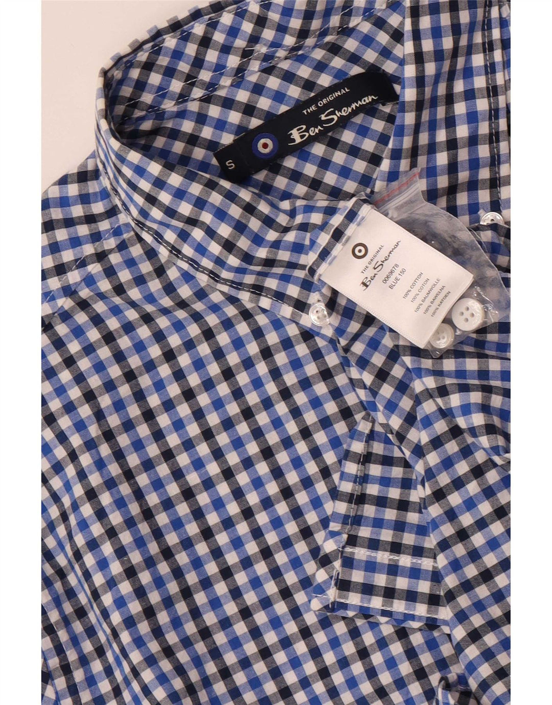 Ben Sherman Herrenhemd, klein, marineblau, Gingham-Baumwolle