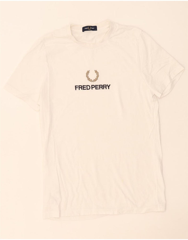 Fred Perry Herren-T-Shirt mit Grafik, Größe S, weiße Baumwolle
