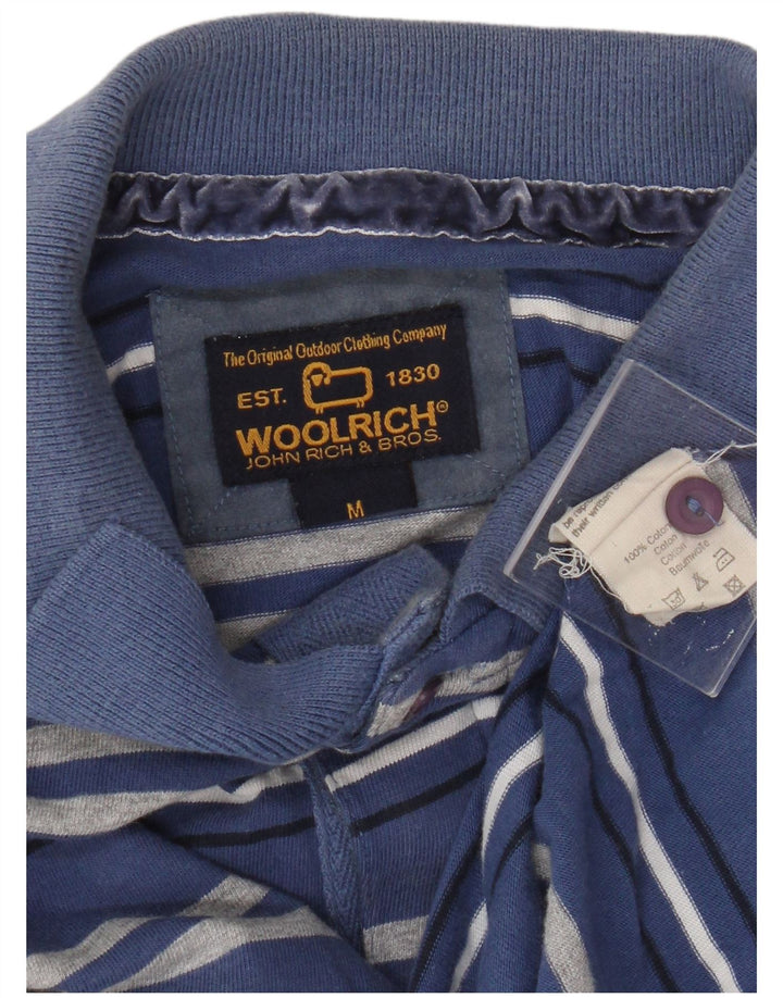 Woolrich Herren-Langarm-Poloshirt aus mittelblau gestreifter Baumwolle