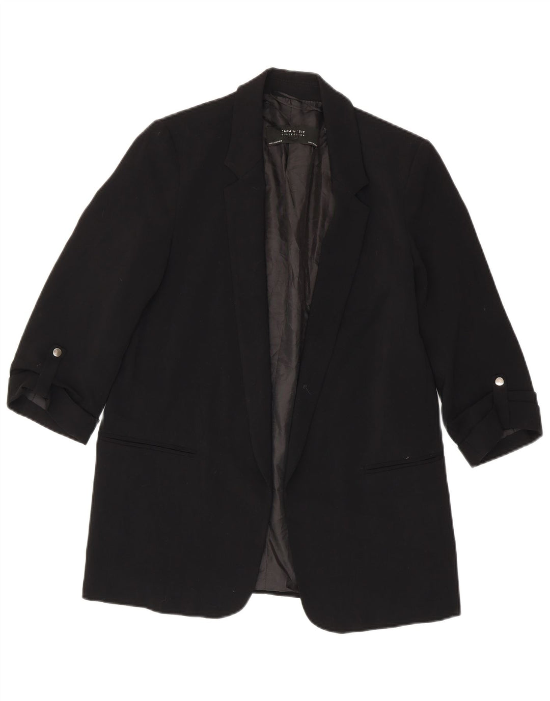 Zara Damen-Blazer mit 3/4-Ärmeln, offen, UK 14, Mittelschwarz, Polyester