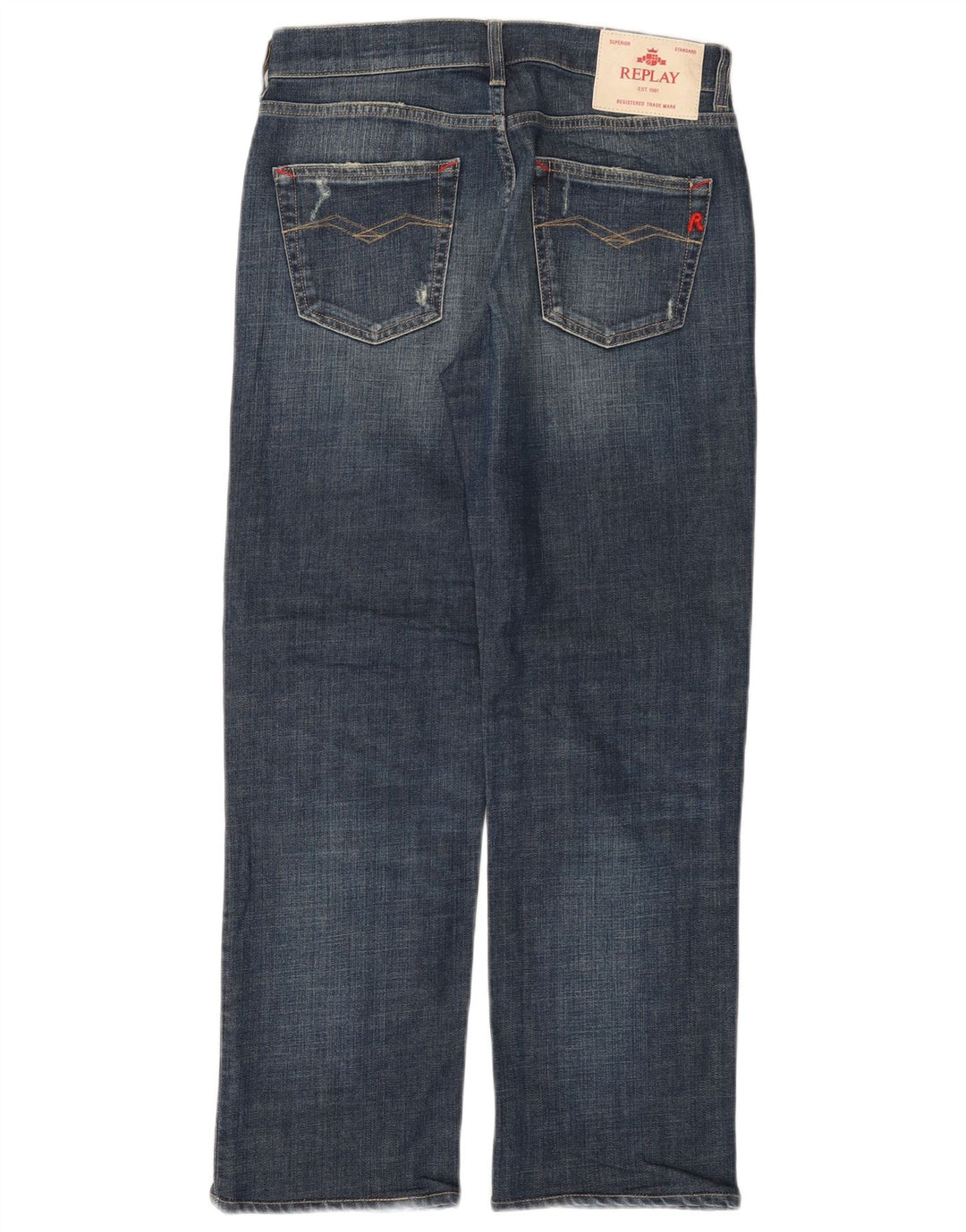 REPLAY Damen Straight Jeans W26 L27 Marineblaue Baumwolle