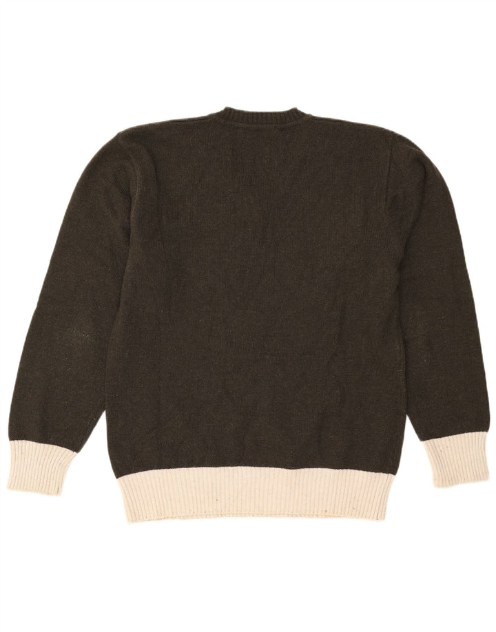Vintage Herren Pullover mit V-Ausschnitt, groß, Khaki, Argyle/Diamantwolle