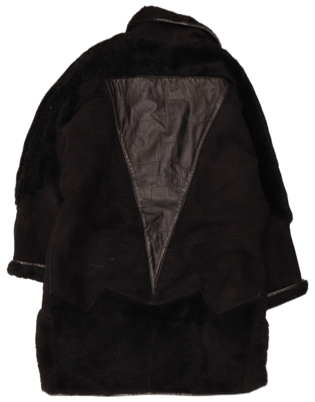 Vintage Damen Shearling Mantel UK 18 XL Schwarz