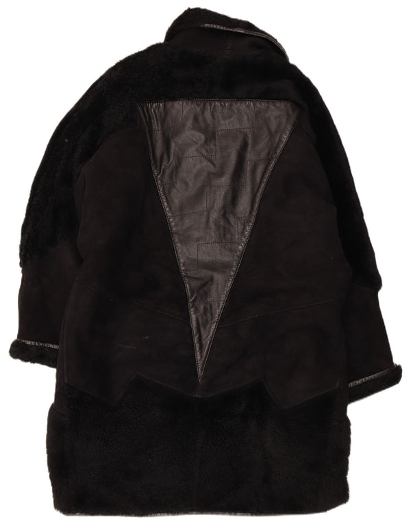Vintage Damen Shearling Mantel UK 18 XL Schwarz
