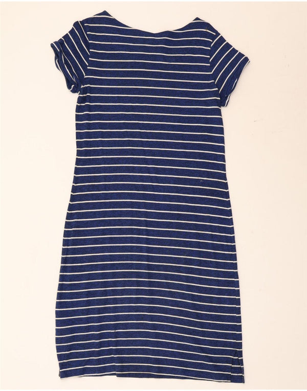 White Stuff Damen T-Shirt-Kleid UK 12 Mittelblau gestreifte Baumwolle