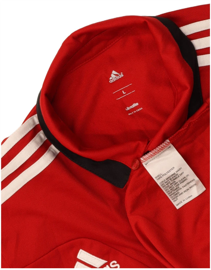 ADIDAS Mens Climalite Graphic Polo Shirt Large Red Colourblock Polyester