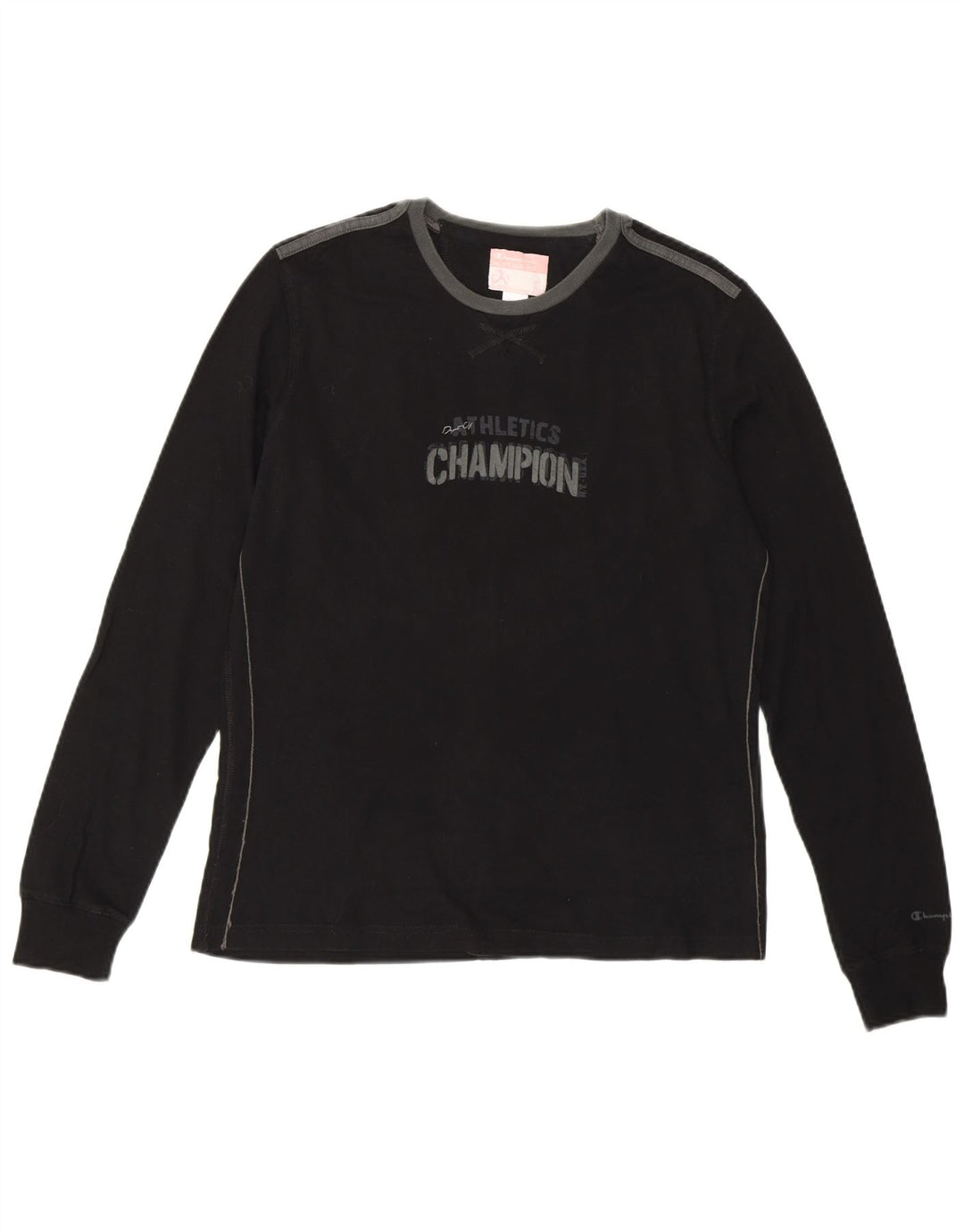 CHAMPION Damen Heritage Fit Graphic T-Shirt Top UK 14 Large Schwarz Baumwolle