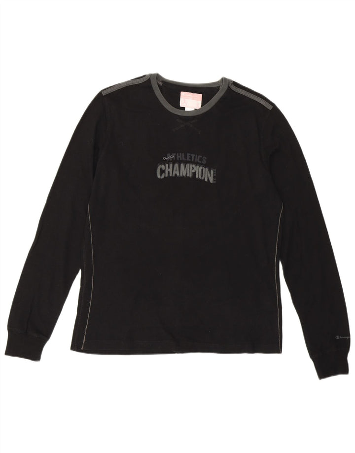 CHAMPION Damen Heritage Fit Graphic T-Shirt Top UK 14 Large Schwarz Baumwolle