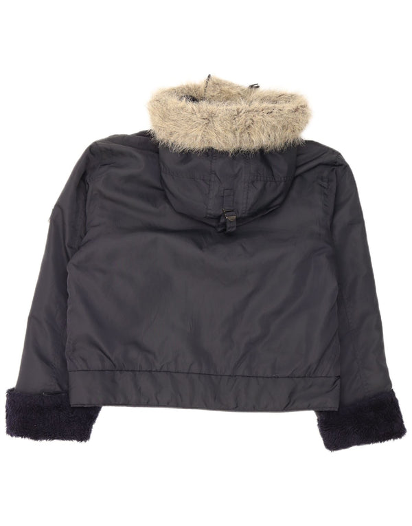 Dkny Damen-Bomberjacke mit Kapuze, UK 16, Größe L, marineblaues Nylon