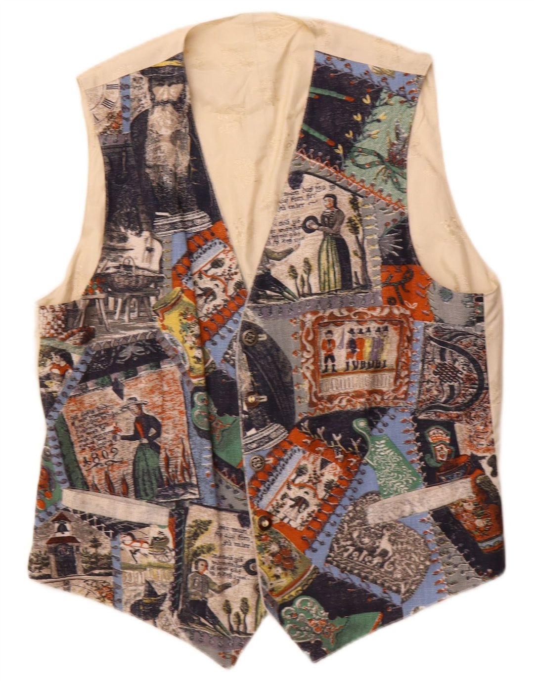 Julius Lang Grafische Herrenweste IT 54 XL Beige Patchwork Viskose