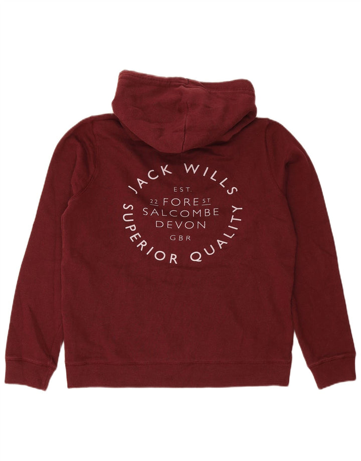 JACK WILLS Damen-Kapuzenpullover mit Grafik, UK 12, mittlere Burgunderrote Baumwolle