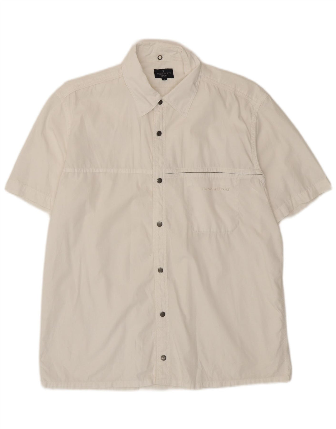 Trussardi Herren-Kurzarmhemd, groß, aus weißer Baumwolle