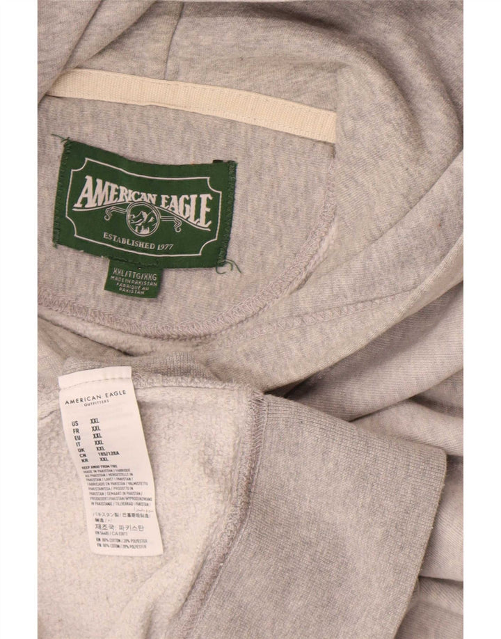 American Eagle Herren-Kapuzenpullover mit Grafik, Größe 2XL, graue Baumwolle