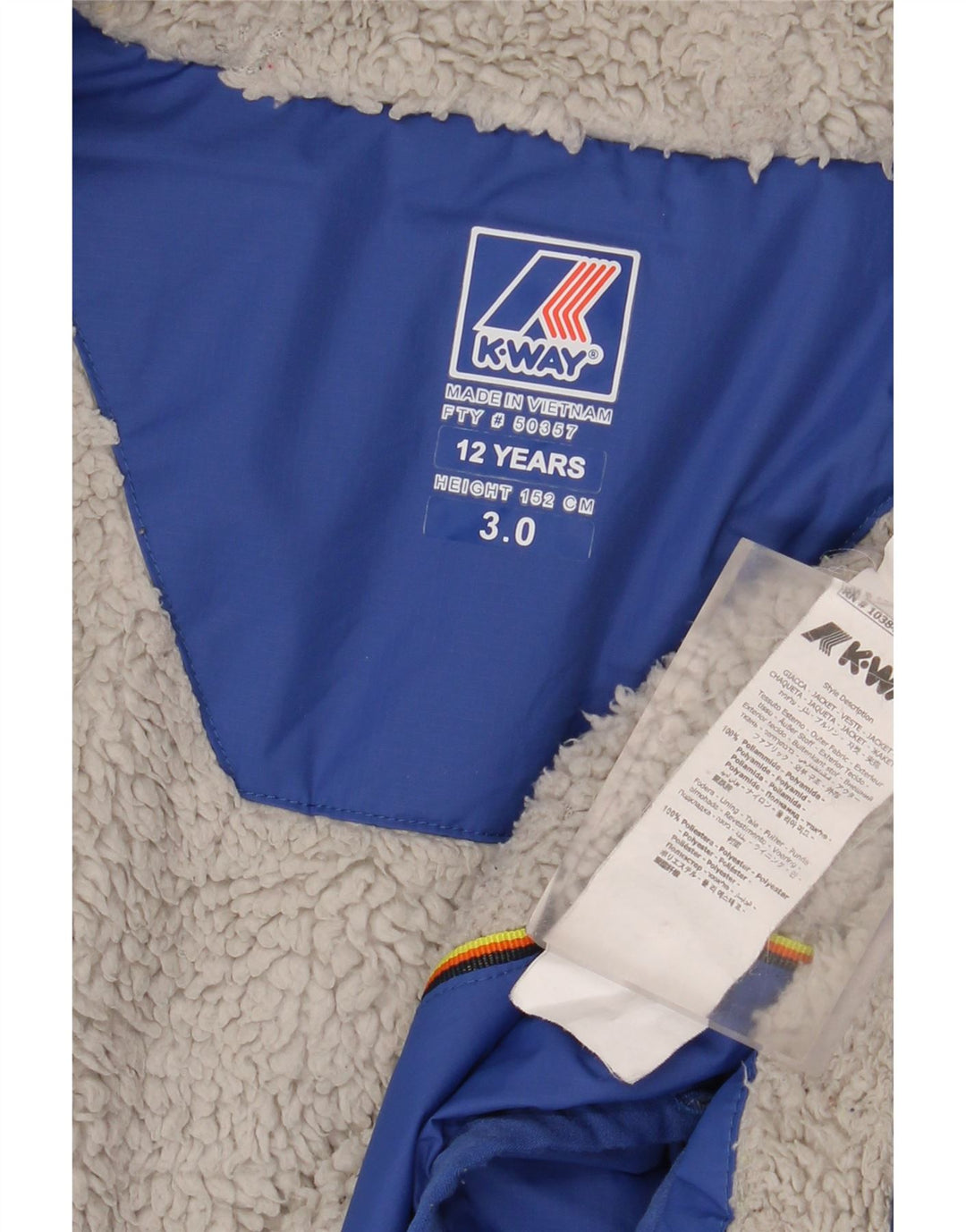 K-Way Windjacke mit Kapuze für Jungen, 11–12 Jahre, blaues Polyamid