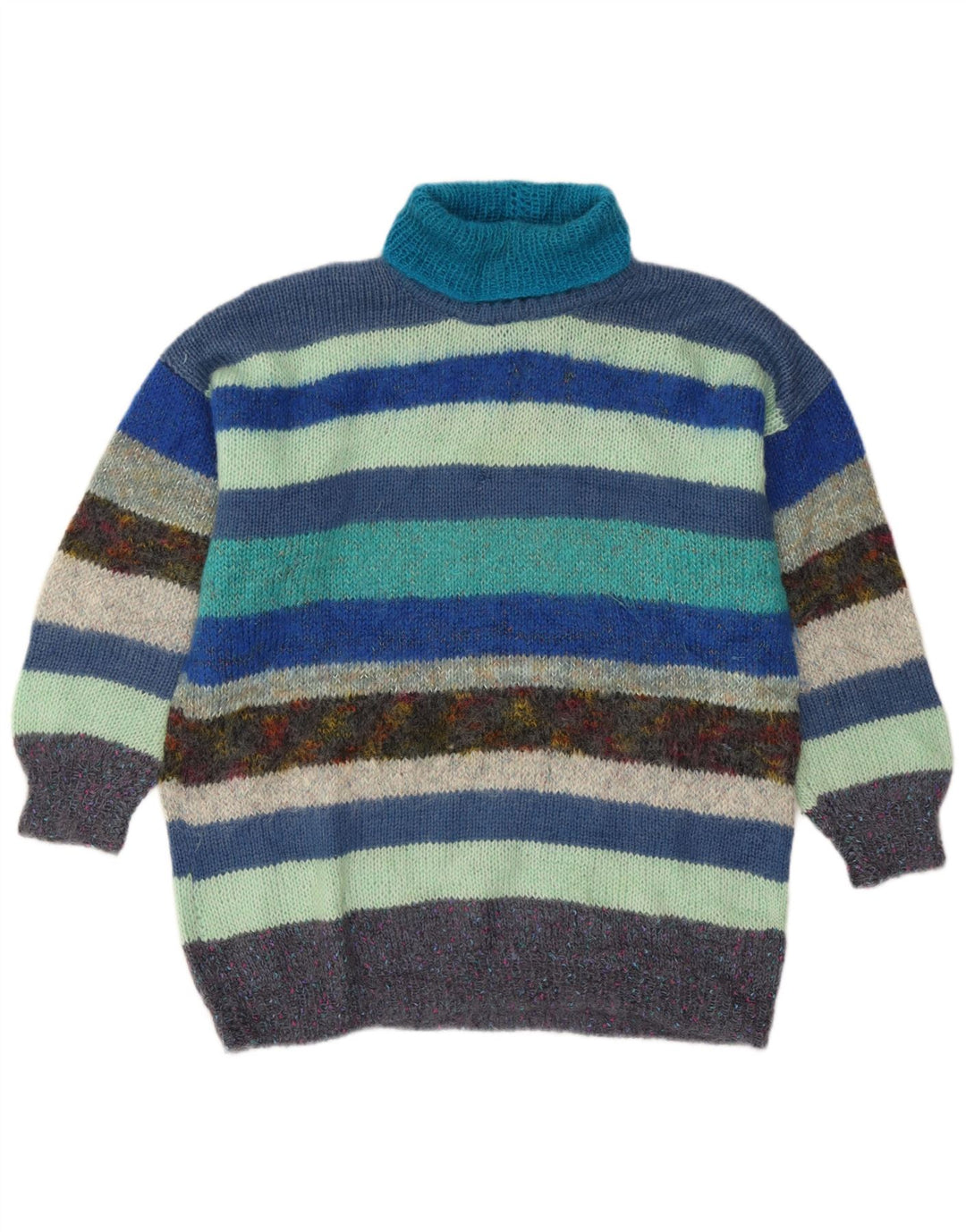 Vintage Damen Rollkragenpullover Pullover UK 16 Groß Mehrfarbig gestreift