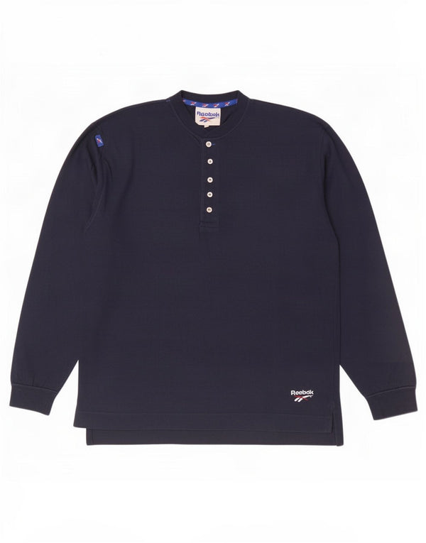 Reebok Herren-Top, langärmelig, klein, marineblau, Baumwolle