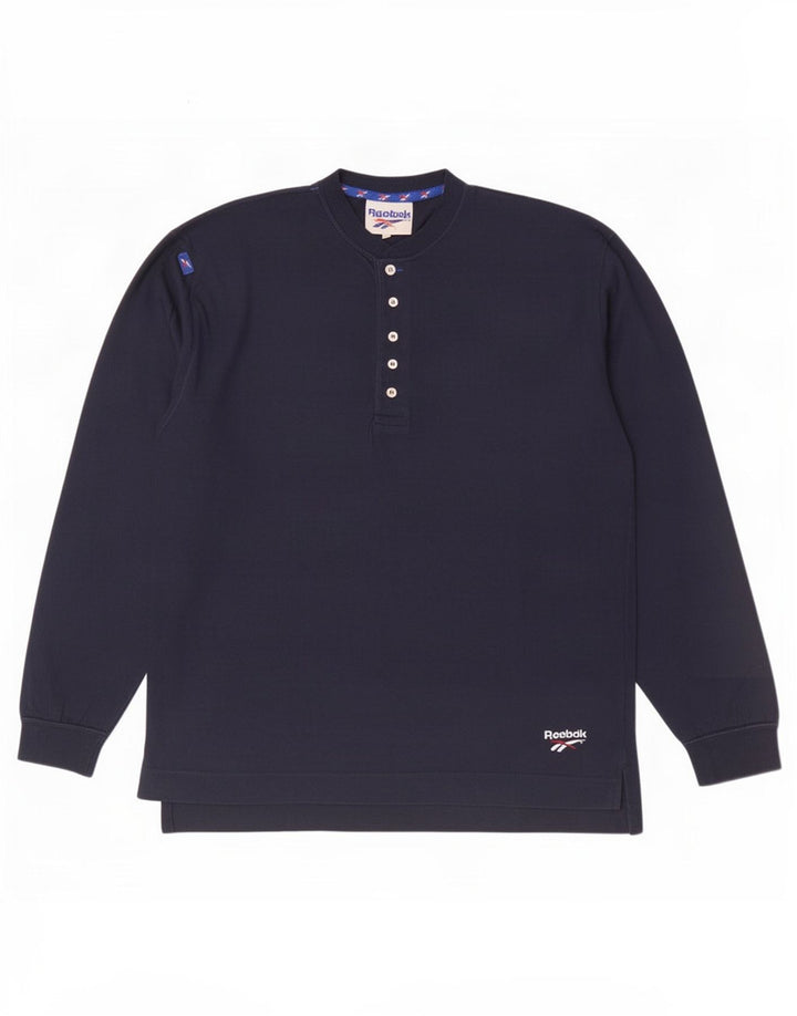 Reebok Herren-Top, langärmelig, klein, marineblau, Baumwolle