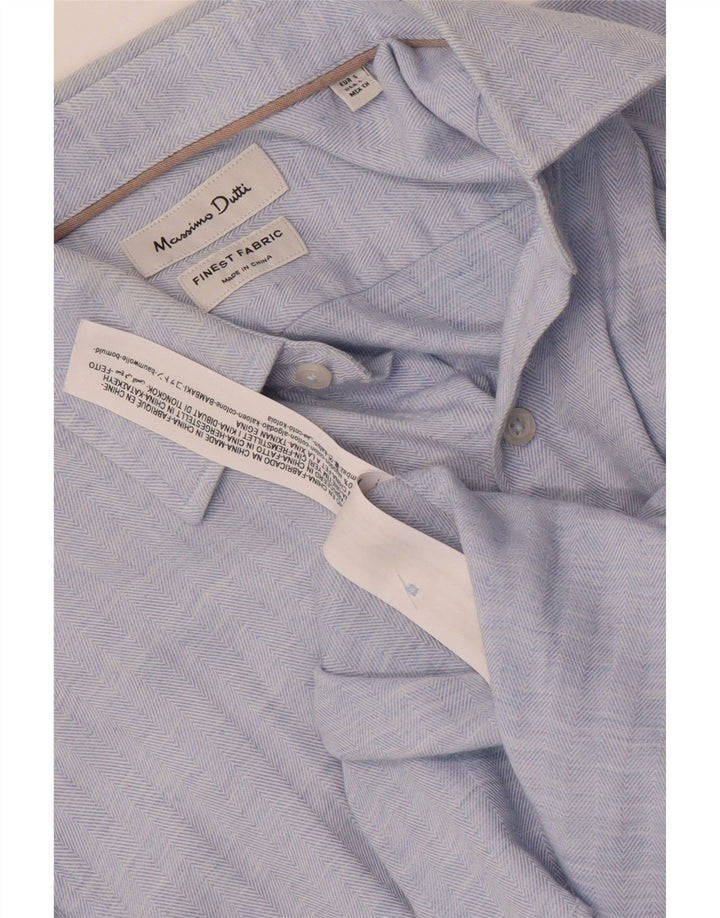 MASSIMO DUTTI Herrenhemd Kleines blaues Fischgrätenmuster aus Baumwolle