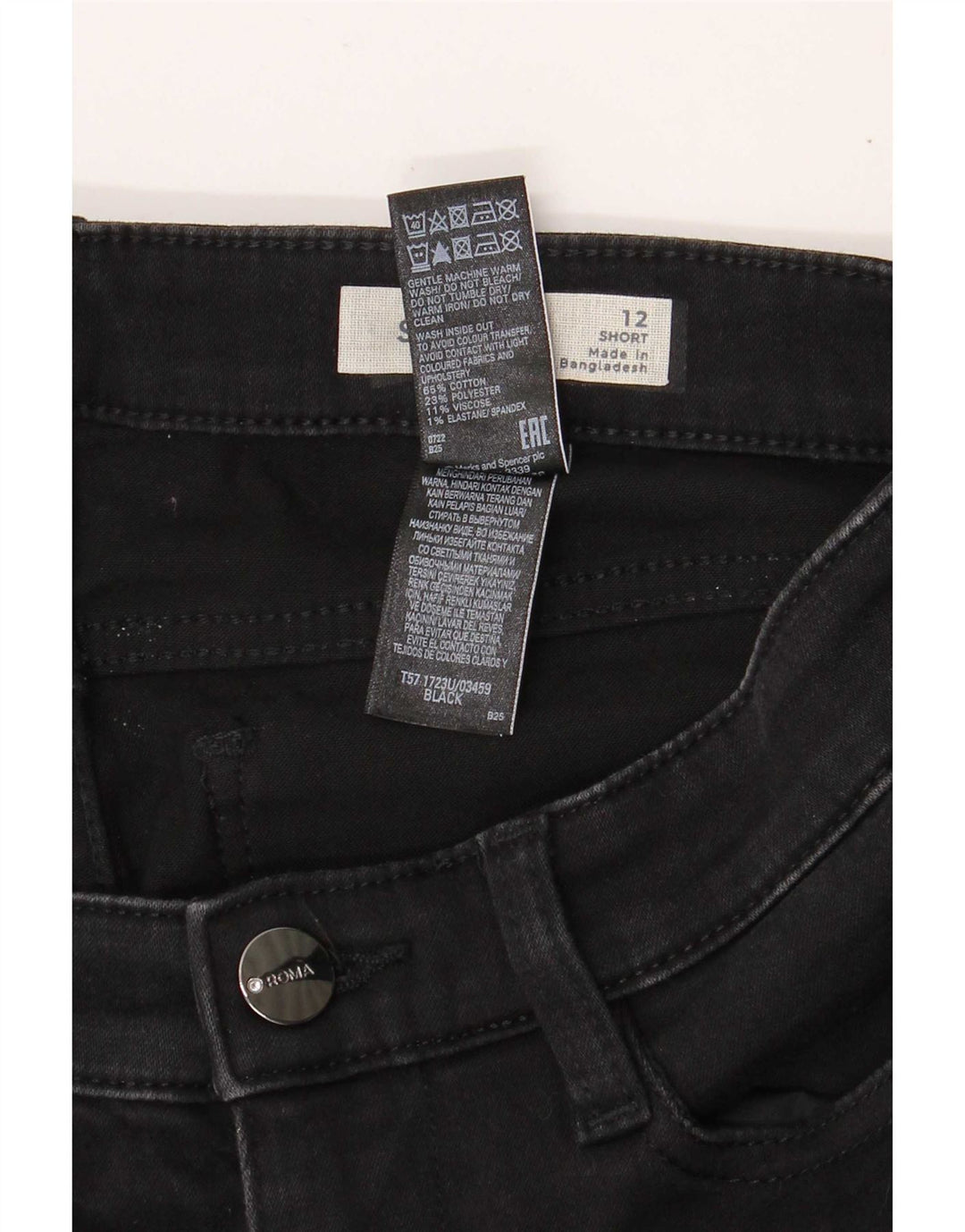 Marks & Spencer Damen kurze gerade Jeans UK 12 Medium W28 L29 Schwarz