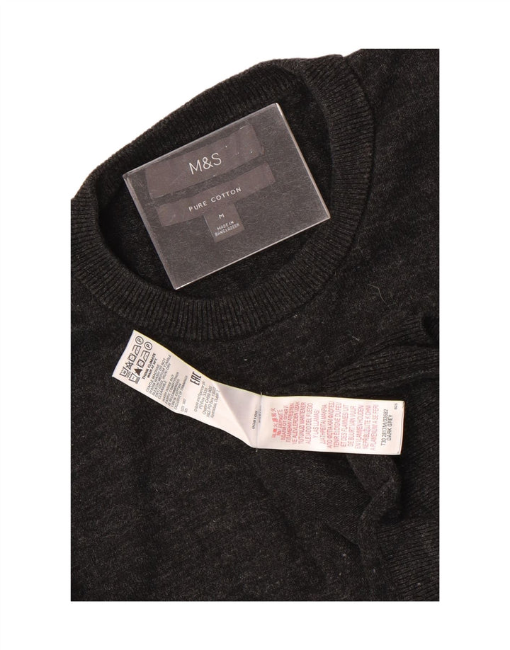 Marks & Spencer Herren-Pullover mit Rundhalsausschnitt, mittelgrau gesprenkelte Baumwolle