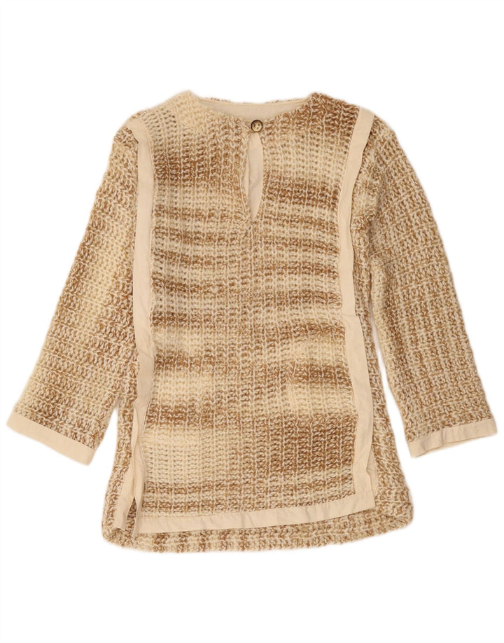 Vintage Damen-Pullover mit Knopfkragen, Gr. 10, Größe S, Beige, gefleckt
