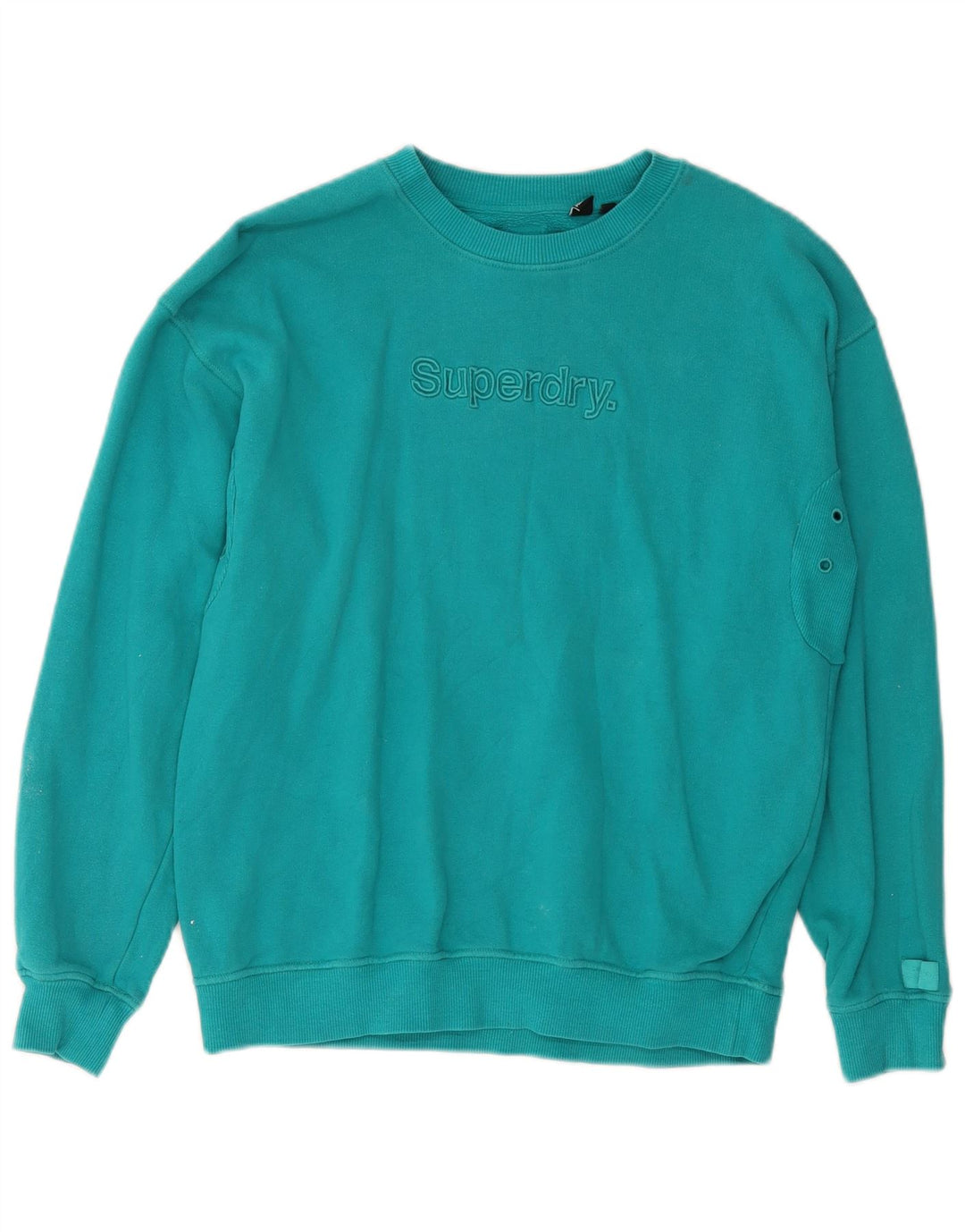 SUPERDRY Herren-Sweatshirt mit Grafik, Größe S, türkisfarbene Baumwolle