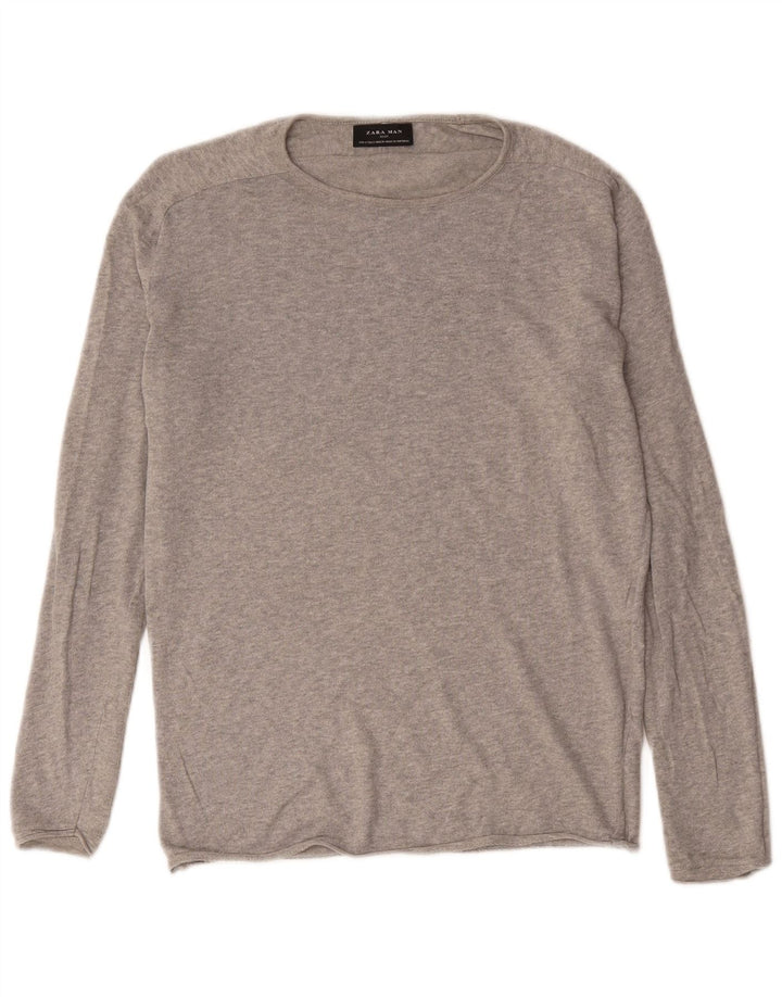 Zara Herren-Pullover mit U-Boot-Ausschnitt, klein, grau meliert