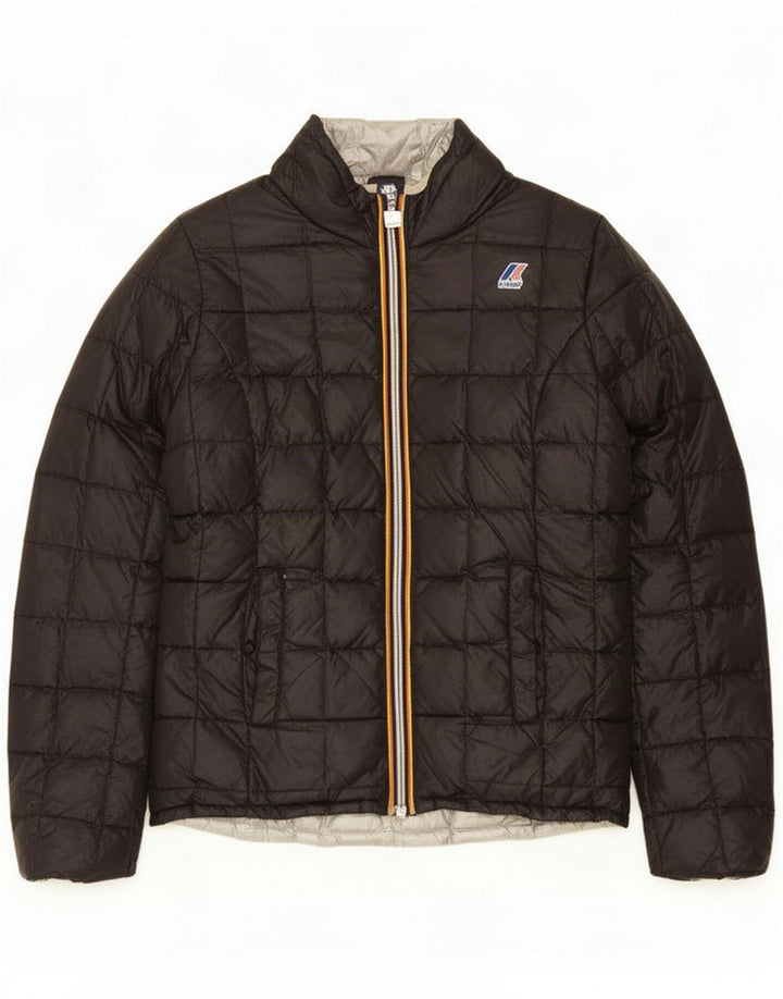 K-Way Wattierte Jacke mit Kapuze für Jungen, 8–9 Jahre, schwarzes Polyester
