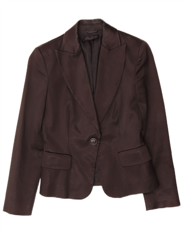 Luisa Spagnoli Damen 1-Knopf-Blazerjacke IT 42 Mittelschwarzes Acetat