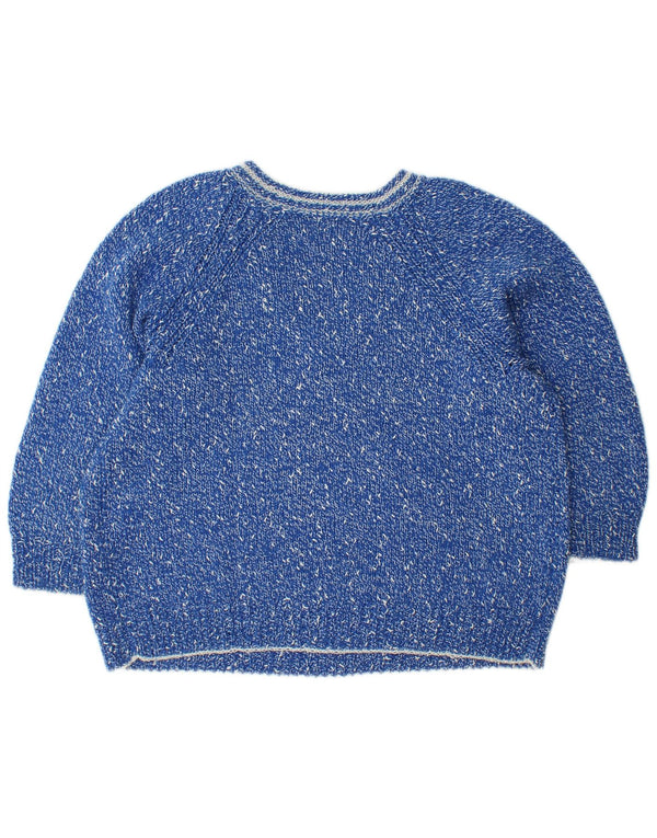 VINTAGE Damen Pullover mit lockerer Passform und V-Ausschnitt, UK 14, mittelblau gefleckt