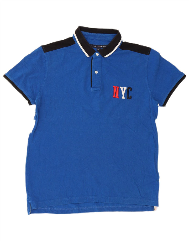 Tommy Hilfiger Herren-Poloshirt mit individueller Passform, klein, blau, Farbblock
