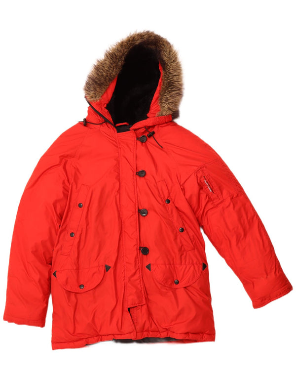 RALPH LAUREN Damen Parka mit Kapuze, UK 14, mittelrot, Winter