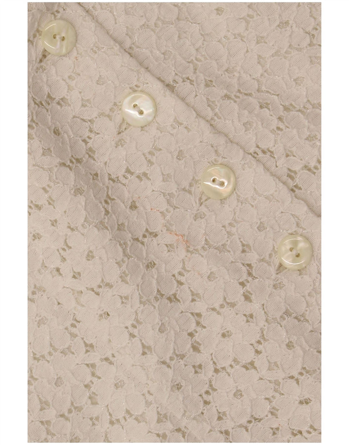 VINTAGE Damen Crop Kurzarm-Hemdbluse IT 46 Large Off White Floral