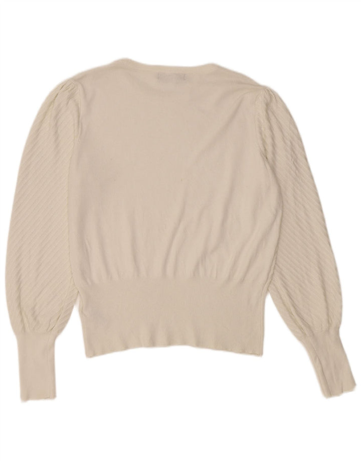MARKS & SPENCER Womens Boat Neck Jumper Sweater UK 14 Medium White Viscose