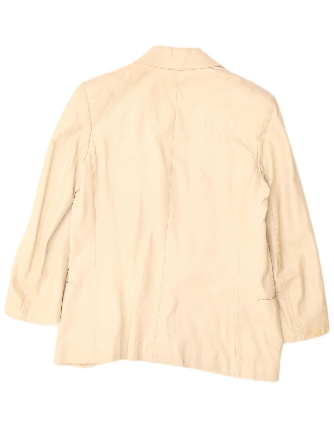 Vintage Damen Zweireihige Lederblazerjacke UK 12 Mittelbeige