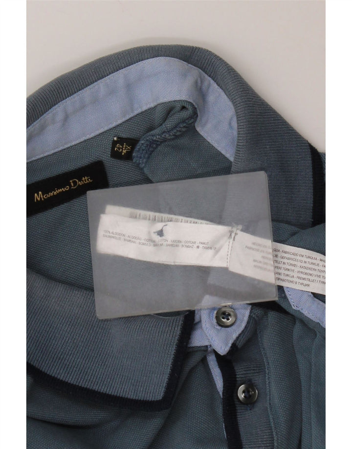 Massimo Dutti Herren Langarm-Poloshirt XL, blaue Baumwolle