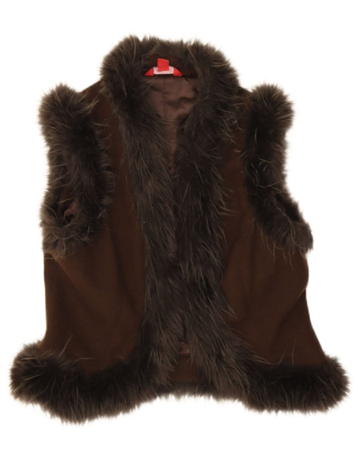 Monsoon Damen Crop Open Gilet UK 12 Mittelbraune Wolle