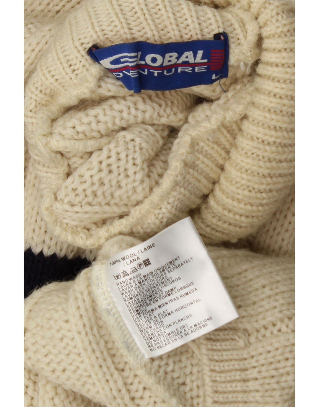 VINTAGE Herren-Pullover mit Rollkragen, groß, aus weiß gestreifter Wolle