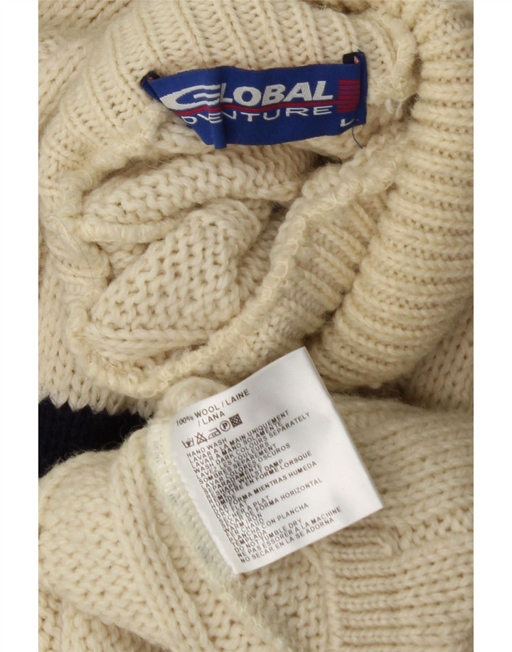 VINTAGE Herren-Pullover mit Rollkragen, groß, aus weiß gestreifter Wolle