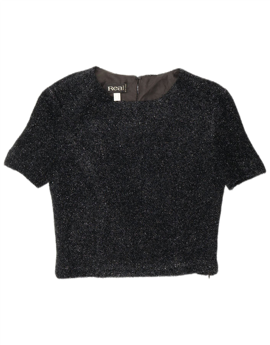 Vintage Damen Crop Bluse Top EU 42 Großes schwarz geflecktes Polyester