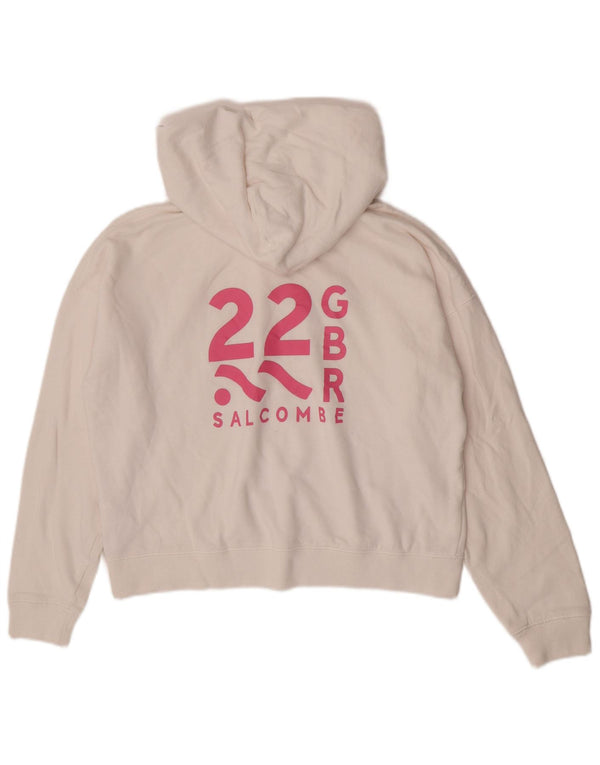 Jack Wills Damen-Kapuzenpullover mit Grafik, übergroß, UK 10, Größe S, weiße Baumwolle