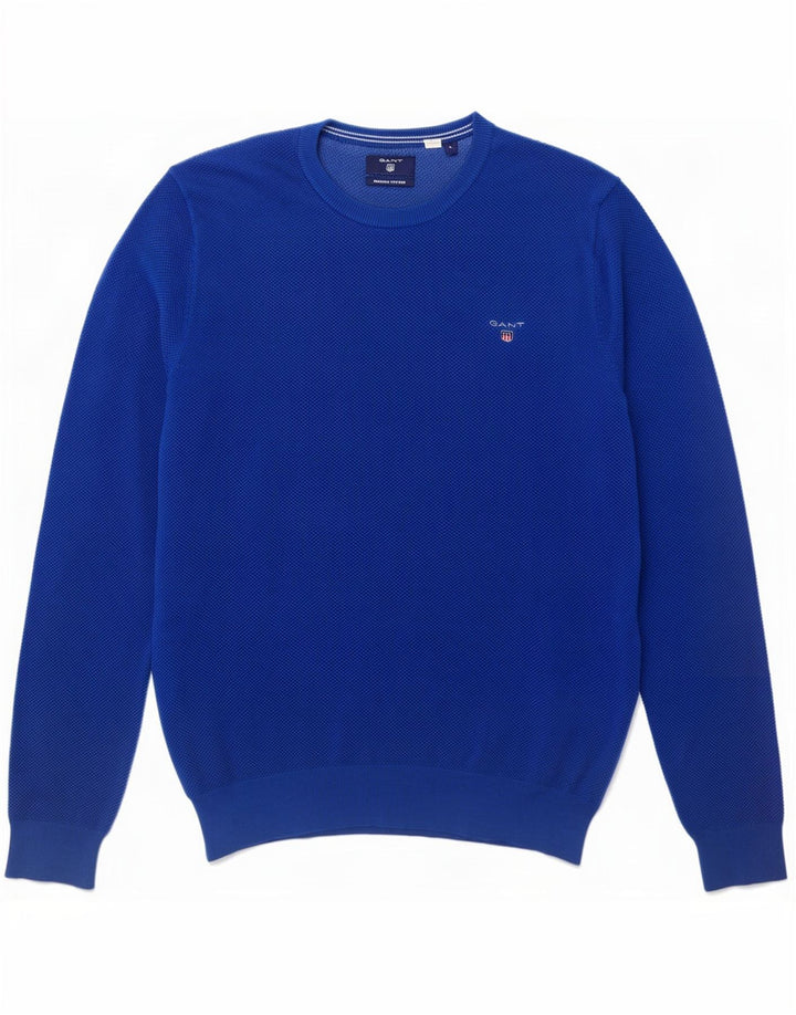 Gant Herren-Pullover mit Rundhalsausschnitt, groß, aus blauer Baumwolle