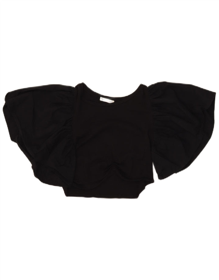 Zara Damen Crop Batwing Bluse Top UK 12 Medium Schwarz