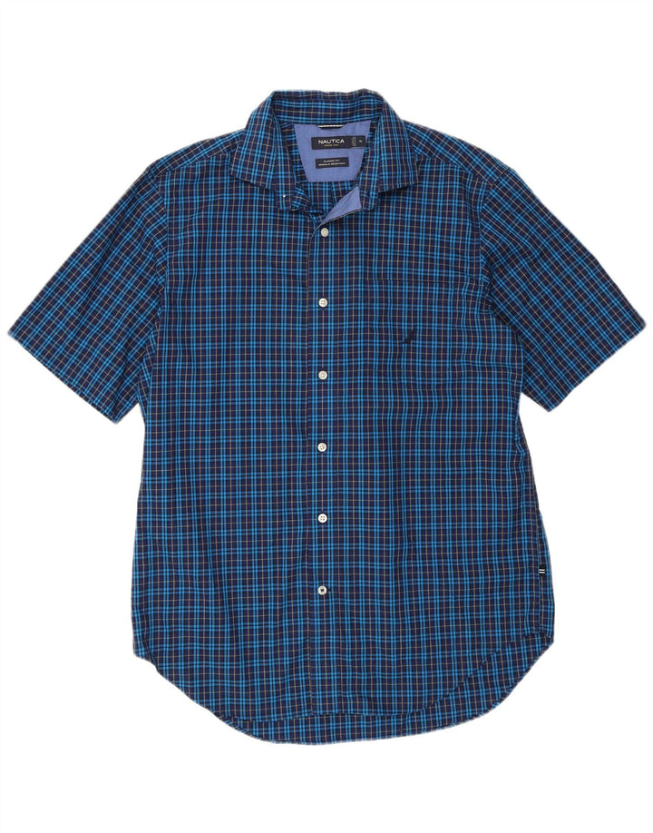 NAUTICA Mens Classic Fit Short Sleeve Shirt Medium Blue Check Cotton
