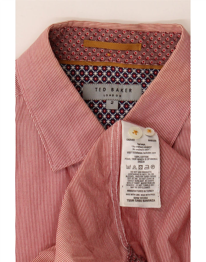 Ted Baker Herrenhemd, Größe 2, klein, rote Nadelstreifen-Baumwolle
