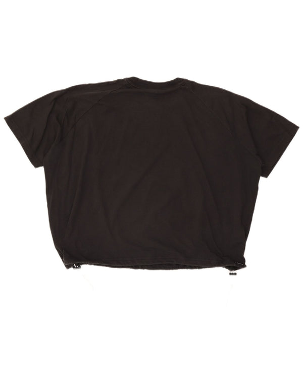 Adidas Damen Crop Oversized Graphic T-Shirt Top UK 10 Small Schwarz Baumwolle